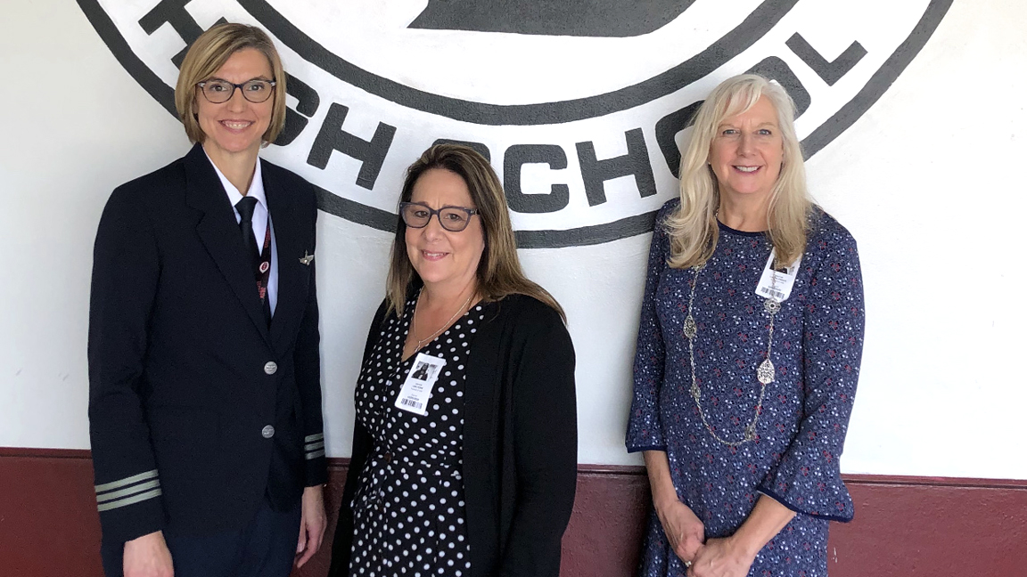 Marjory Stoneman Douglas CommutAir First Officer Julie Flanagen, Lisa Ferm, and Laura Prince, VP of Human Resources for CommutAir