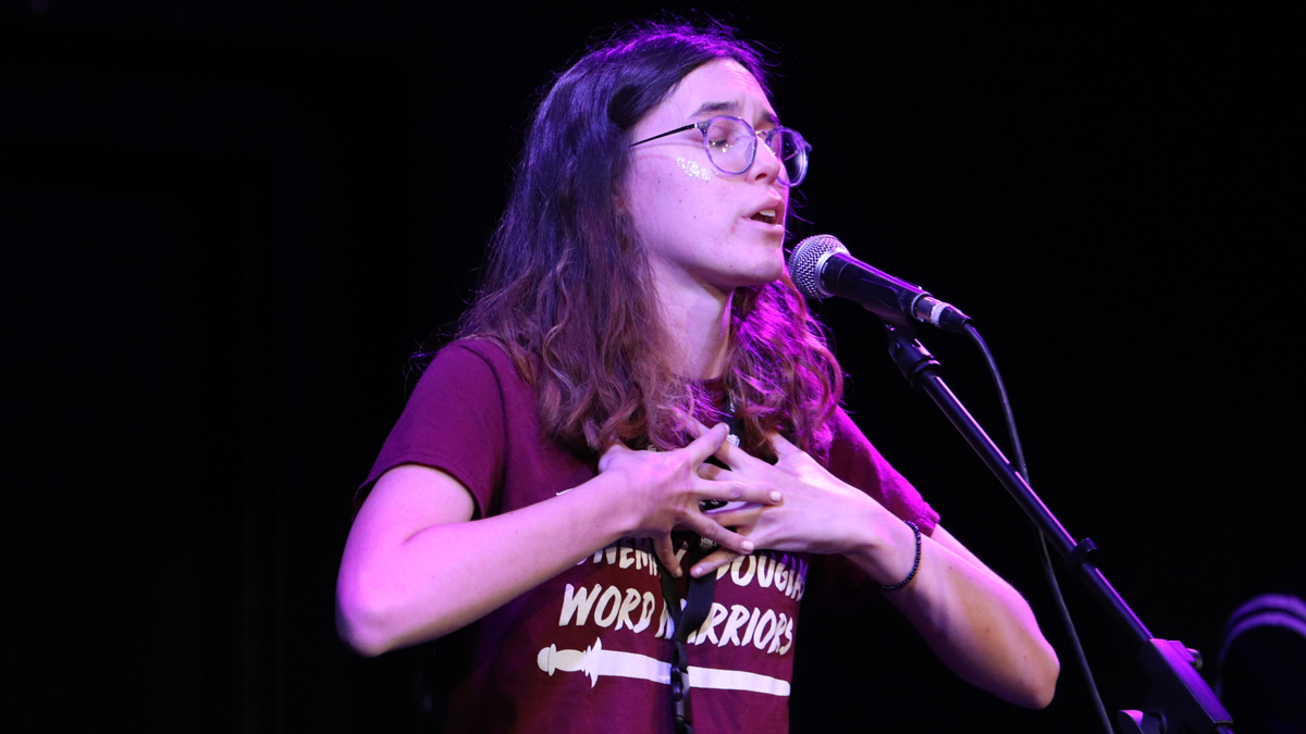 MSD Senior Anna Bayuk performs at “Louder Than A Bomb Florida” in 2019. Photo by Sam Grizelj