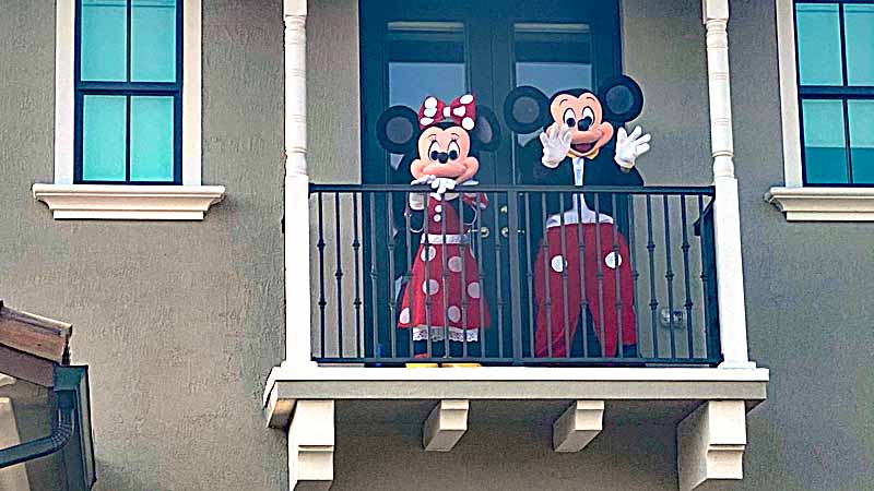 Mickey and Minnie Mouse appear on a Watercrest resident's balcony.