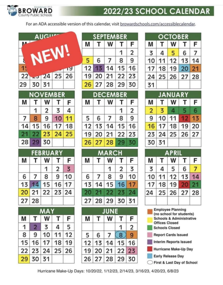Official 2022/23 Broward County Public Schools Color Calendar Updated – Parkland Talk