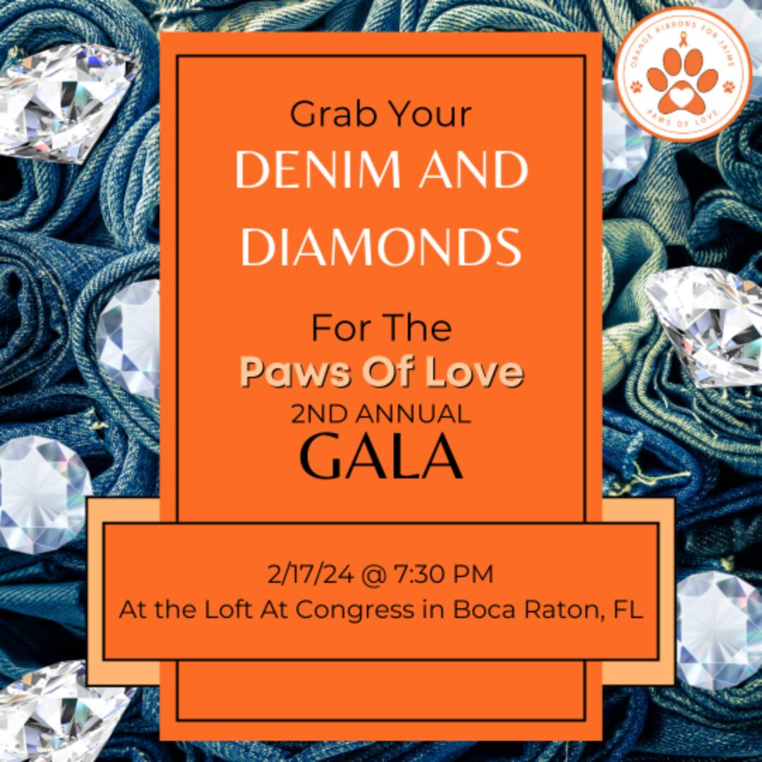 On February 17, 2024, the Orange Ribbons For Jaime’s 2nd Annual Dance Party Gala aims to fund "Paws Of Love,"